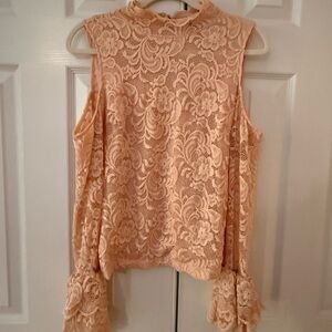 bebe Lace Cold Shoulder Blouse - Peach